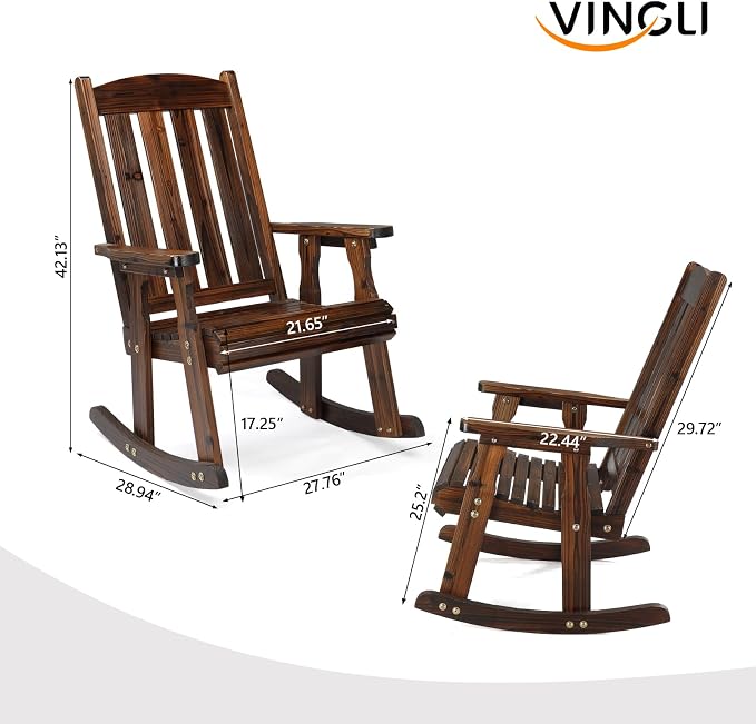 VINGLI Outdoor Rocking Chair, Heavy Duty 600 LBS Wooden Rocking Bench - Image 3