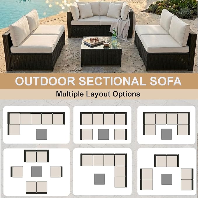KIGOTY 7-Piece Patio Furniture Set, All-Weather PE Rattan Outdoor Sectional Sofa - Image 4