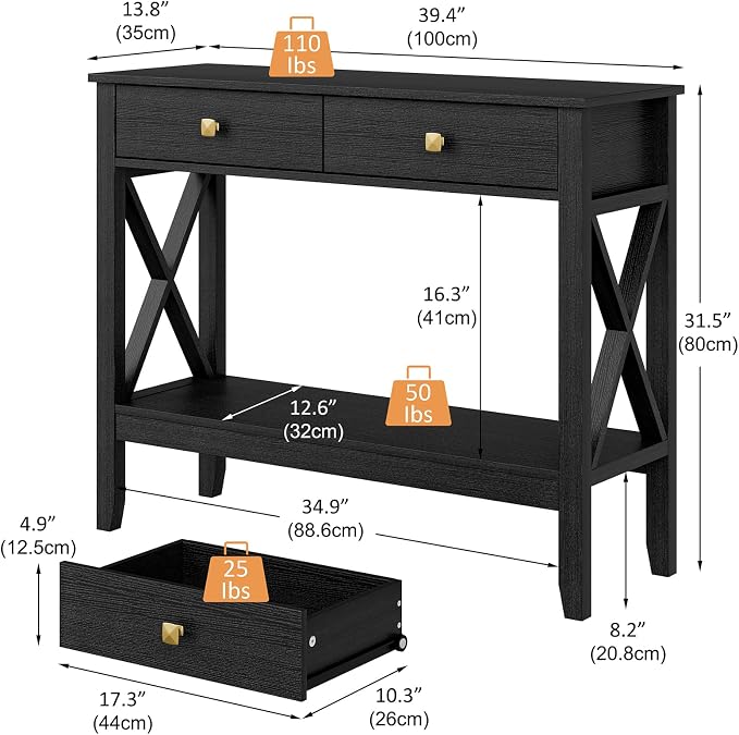 Lomojo Console Table, Sofa Table 13.8" D x 39.37" W x 31.5" HEntryway Table - Image 3