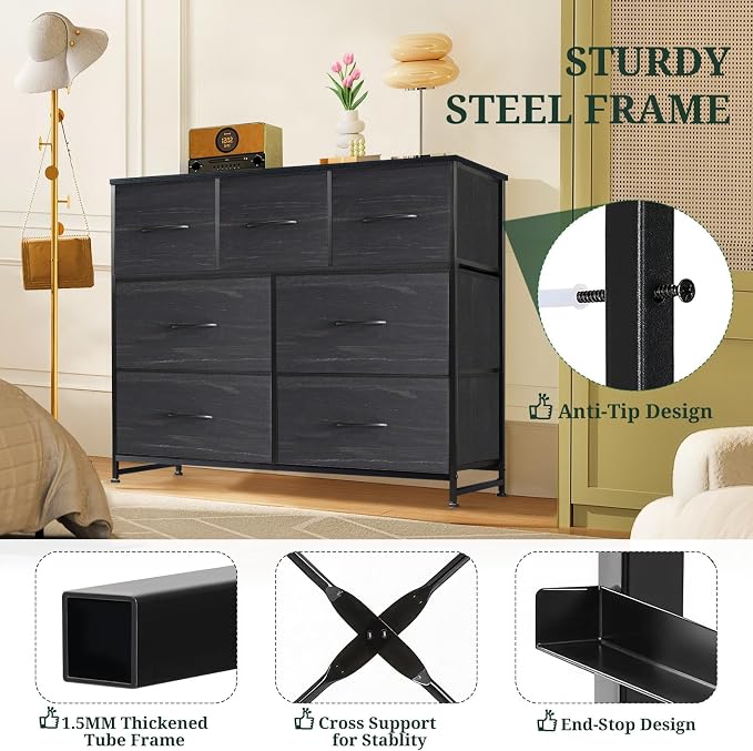 7-Drawer Dresser for Bedroom, Anti-Tip Wide Storage Organizer Fabric Chest of - Image 4