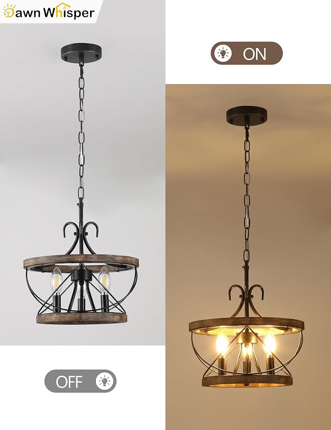 12.9 Inch Farmhouse Chandelier for Dining Room Wood Drum Chandelier Light - Image 7