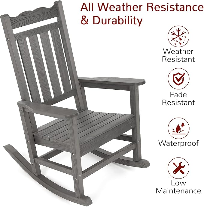 Stoog Patio Rocking Chairs Set of 4, All-Weather HIPS Outdoor Rocking Chair - Image 3