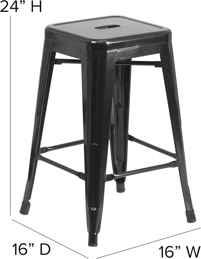 Flash Furniture Kai Commercial Grade 24" High Backless Black Metal - Image 3