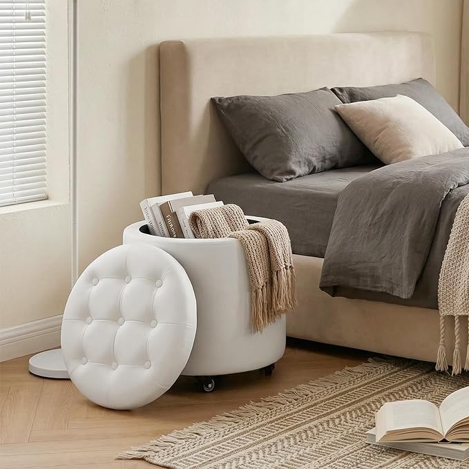 Furniliving Upholstered Button Tufted Round Ottoman - Image 8