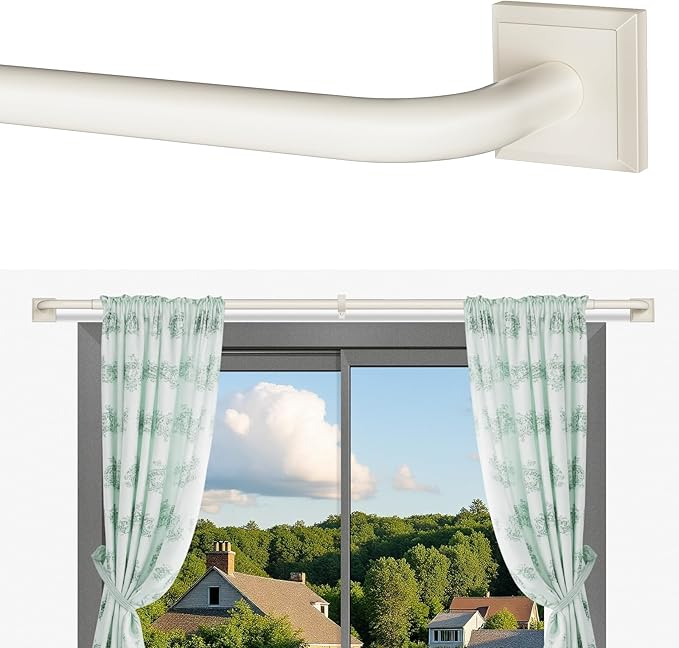 Beige White Curtain Rods for Windows 48-90Inch Heavy Duty Wrap Around Blackout by RBYCOS