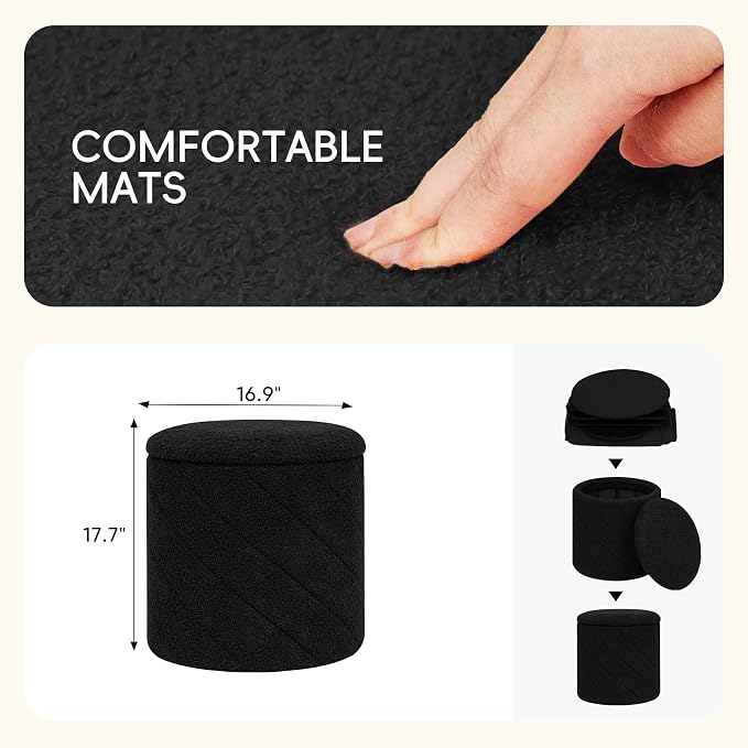 PINPLUS Ottoman with Stroage Round Boucle Ottoman and Tray Sherpa Removable - Image 3