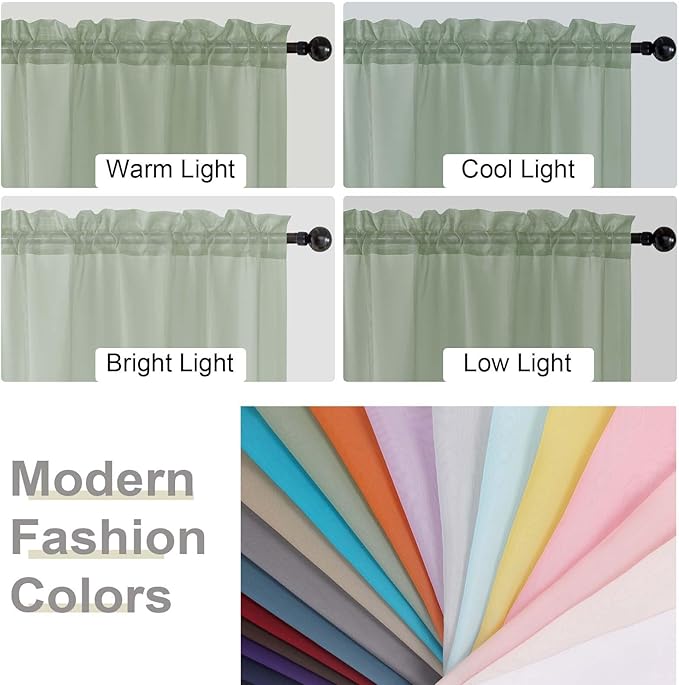 Sage Green Sheer Curtains for Bedroom Living Room 90 Inches Long 2 Panels Set - Image 7