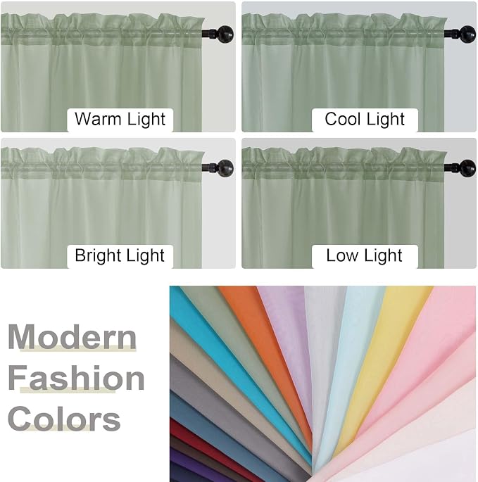 Sage Green Kitchen Curtains 30 Inch Length Tier 2 PCS, Solid Soft Half Curtains - Image 5