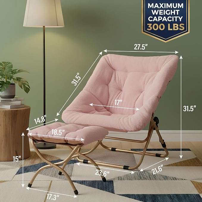 Tiita Folded Chair with Ottoman, Soft Faux Fur Oversized Folding Accent Chair - Image 3