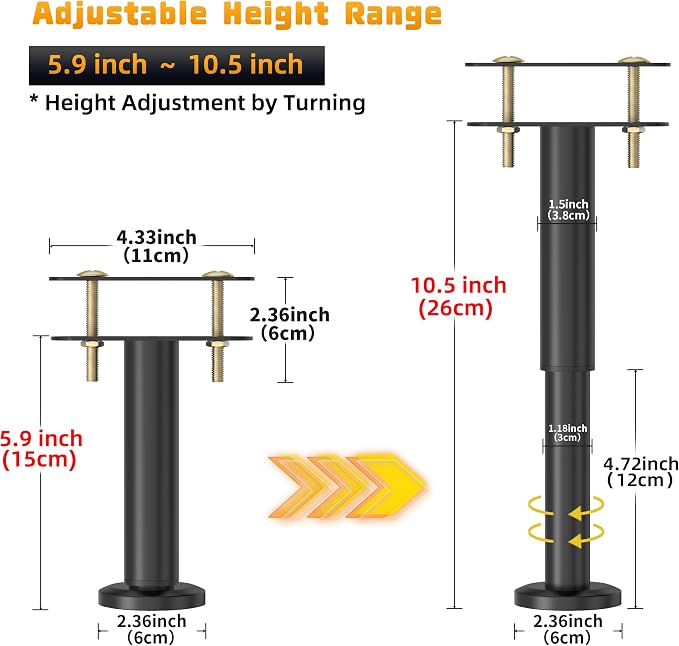 Wlrrcwdttc 4 Pcs Adjustable Height Bed Support Legs 5.9-10.5 inch, Bed Frame - Image 2