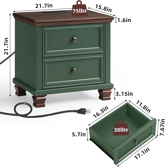 SAVOR LIFE Farmhouse Nightstand Set of 2 - Image 2
