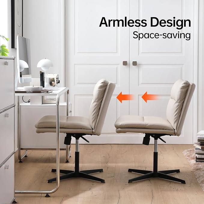 EMIAH Armless Office Desk Chair No Wheels PU-Padded Vanity Mid-Back Ergonomic - Image 7