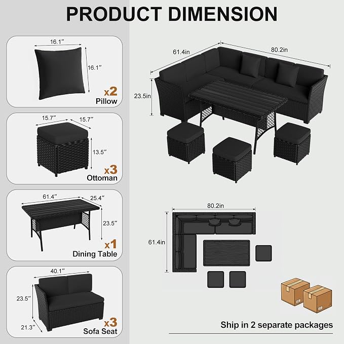 LOUVIXA 7 Pieces Patio Furniture Set, Outdoor Patio Furniture, Wicker - Image 2