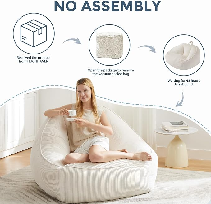 HUGHEAVEN Big Bean Bag Chairs for Adults, Giant Bean Bag Chair for Adults and - Image 6