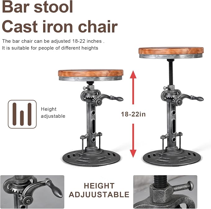 LOKKHAN American Antique Steampunk Deco Vintage Industrial Bar Cafe Stool - Image 9
