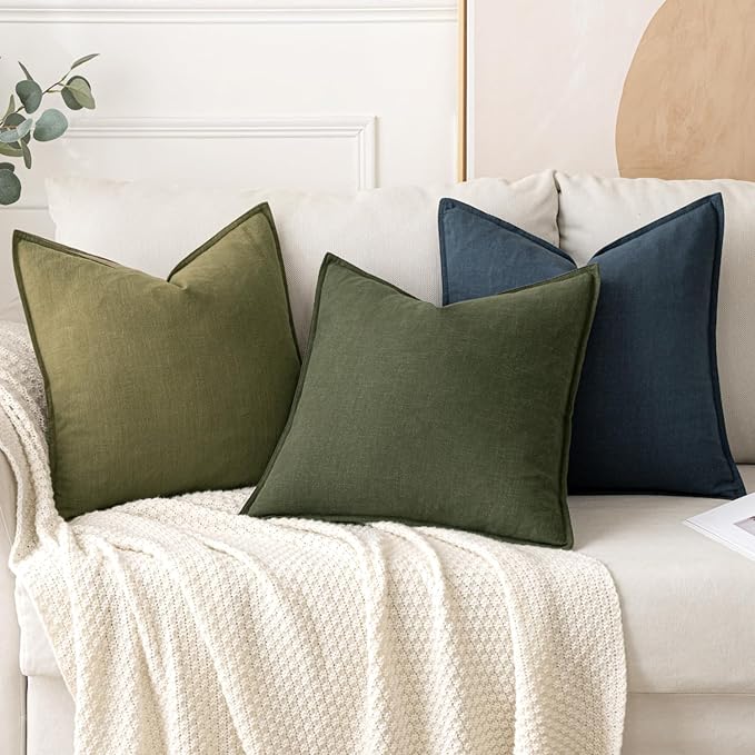 MIULEE Decorative Linen Pillow Covers 18x18 Inch Blue ​Boho Farmhouse​ ​Neutral - Image 4
