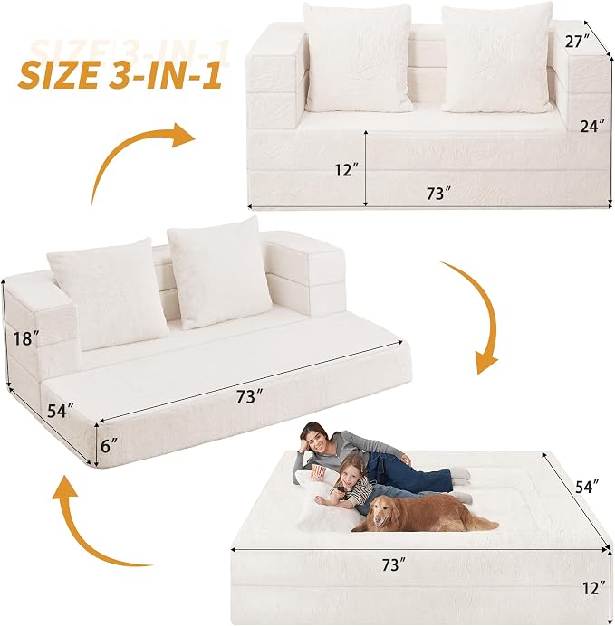 Futon Sofa Bed with Pillow, 3-in-1 Sleeper Sofa Bed with Removable Cover - Image 3
