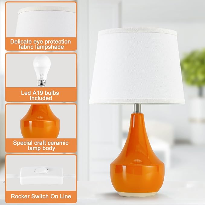 GyroVu 18" Table Lamp Set of 2, Ceramic Lamp Classic Beside Lamps Nightstand - Image 7