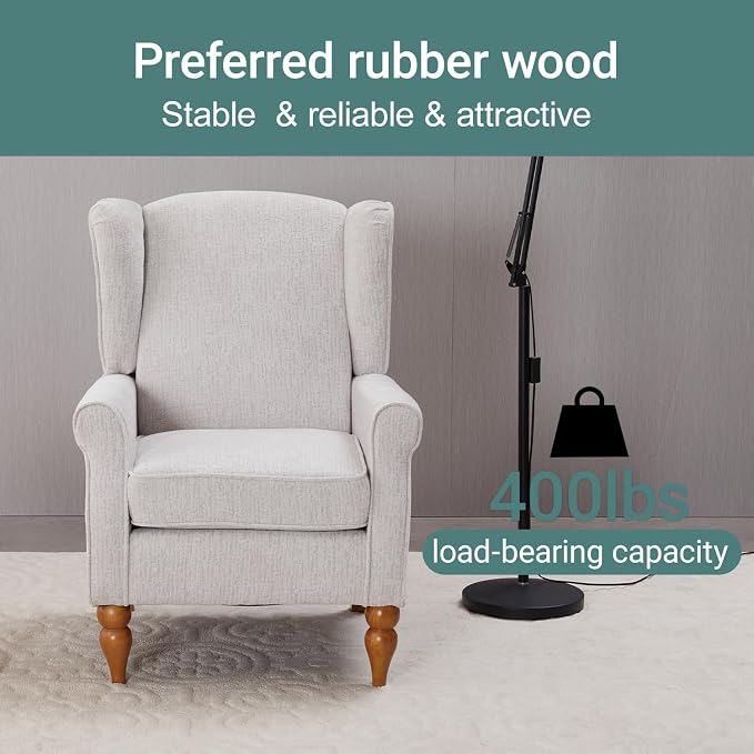 Vintage Style Wingback Chair and Coffee Table Set Solid Wood Frame Beige Fabric - Image 6