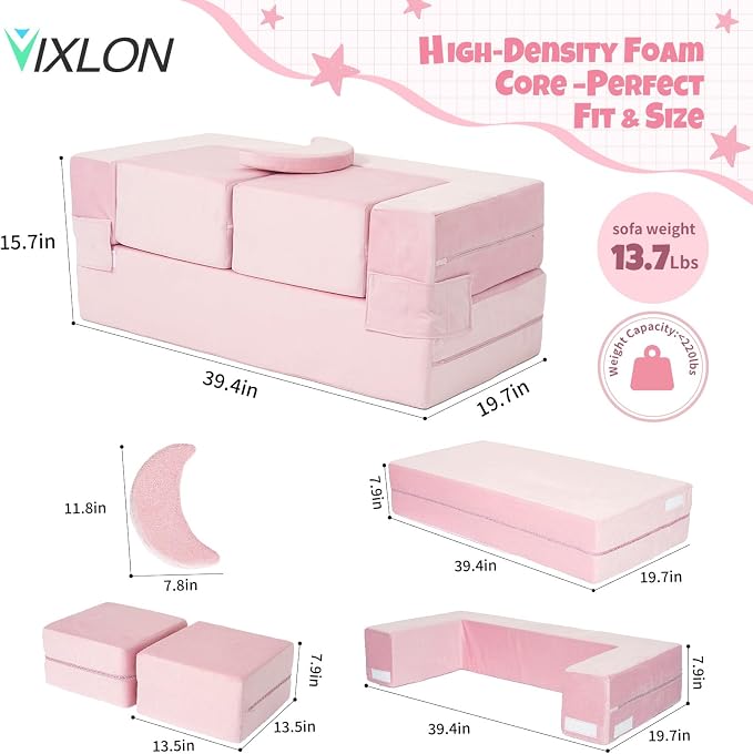 5 Pcs Modular Kids Play Couch, Toddler Couches That Fold Out, Plush Foam Chair - Image 2