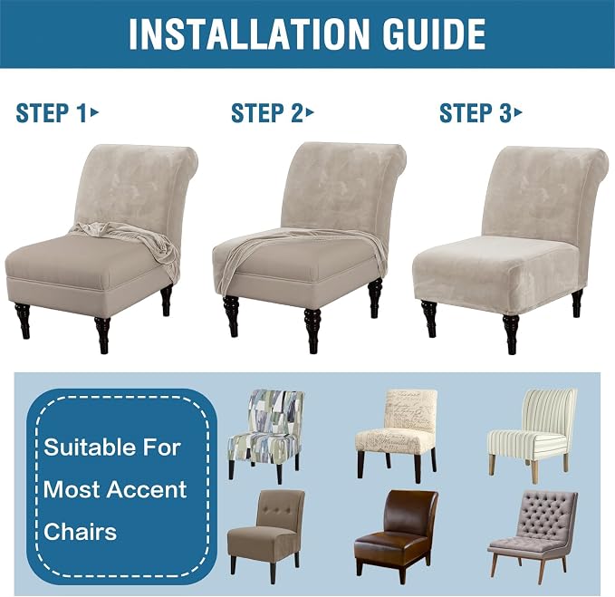 H.VERSAILTEX Armless Accent Chair Covers Thick Velvet Armless Chair Slipcovers - Image 7