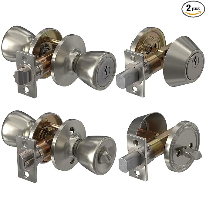 Mobile Home Door Knobs with Deadbolt – Exterior Front Door Lock Set of 2 by PalaYou