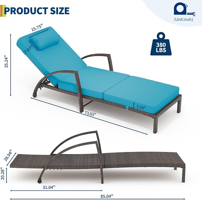 GarveeLife 2-Piece Rattan Patio Folding Chaise Lounge, 5-Position Adjustable - Image 2