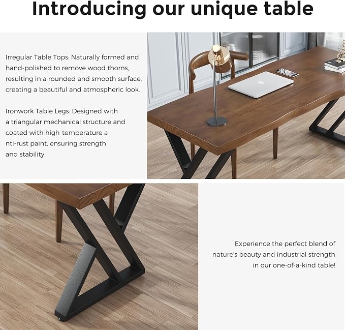 55inch Solid Wood Desk Wide Home Office Desk, Metal Modern Industrial Writing - Image 5