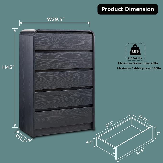 Aitjunz Modern 5 Drawers Dresser - Image 2