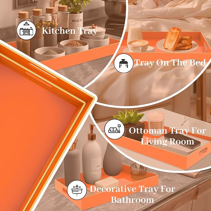 MAONAME Orange Serving Trays Set of 2, Plastic Decorative Trays - Image 6
