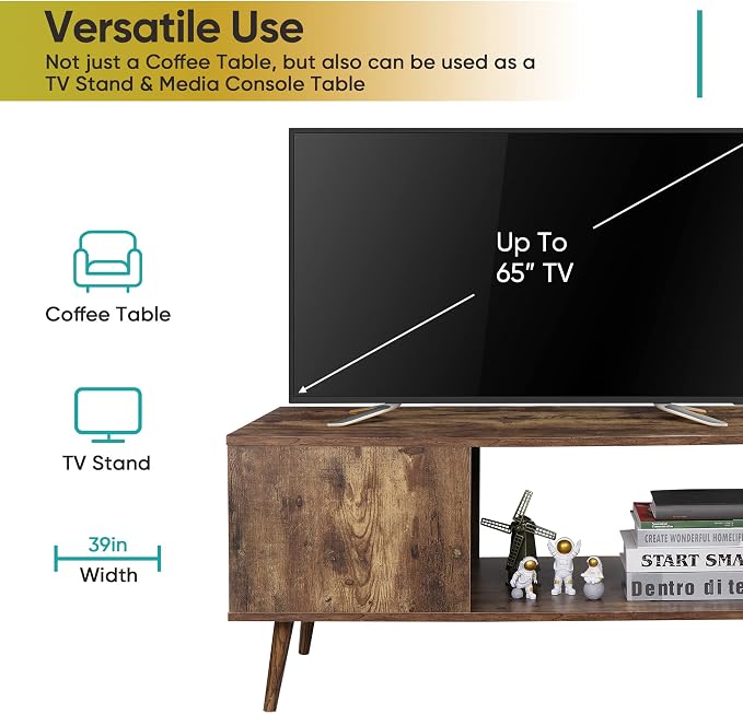 ZenStyle Mid Century Modern Coffee Table, Wooden Retro Coffee Table - Image 4