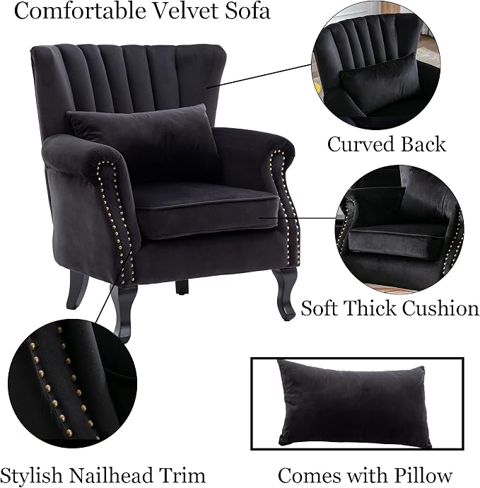 Accent Chairs Set of 2 with Arm Comfy Velvet Living Room Chair Mid-Century - Image 6