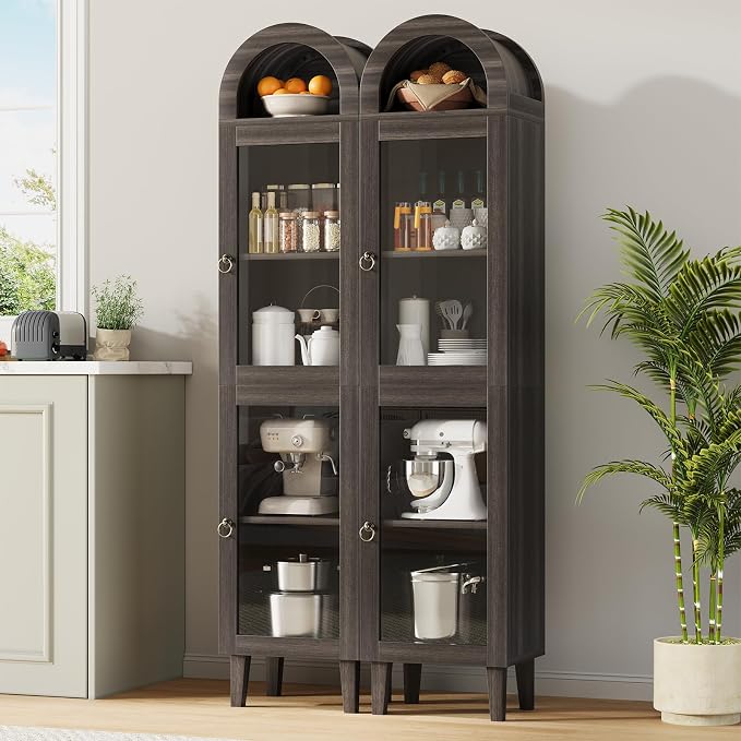 71" Tall Arched Cabinet with Acrylic Door, Modern Curio Arched Bookcase with - Image 6