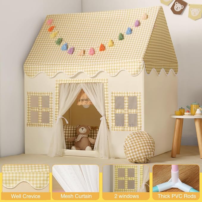 Kids Play Tent Indoor: Mat, Tassel Garland, Star Lights - Image 7