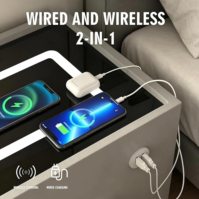 Smart Nightstand with Fingerprint Lock Drawers, Wireless Charging Support - Image 6