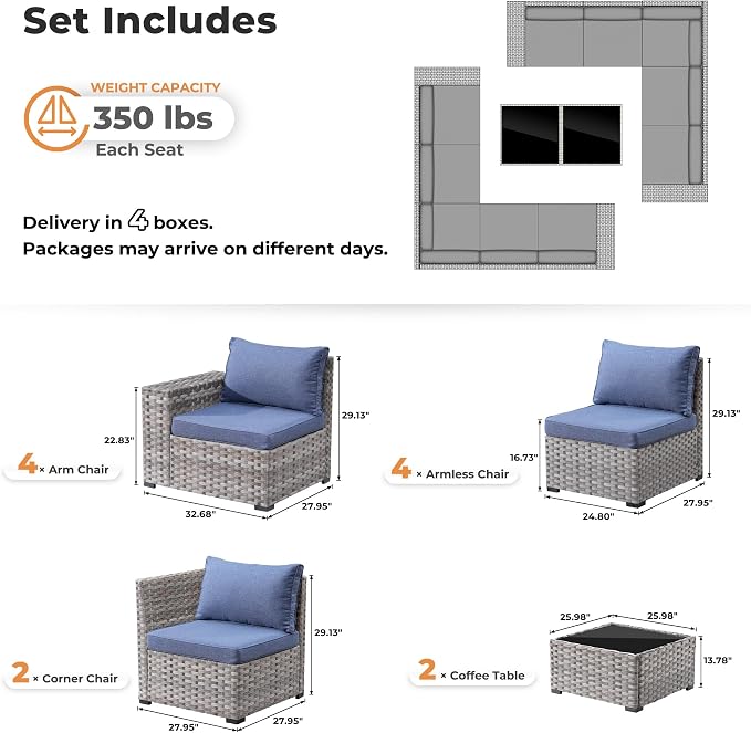 ovios 12 Pieces Patio Furniture Set, Outdoor Wicker Sectional Sofa - Image 8