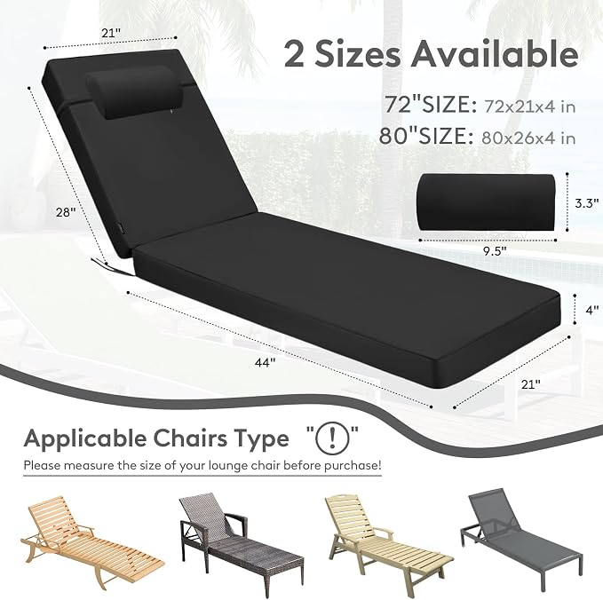 Chaise Lounge Cushion for Outdoor Furniture, Waterproof, Fade-Resistant and - Image 6