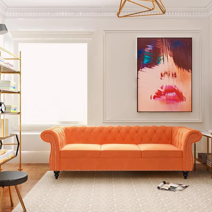 Mid-Century 3 Seater Sofa, Velvet Couch - Image 6