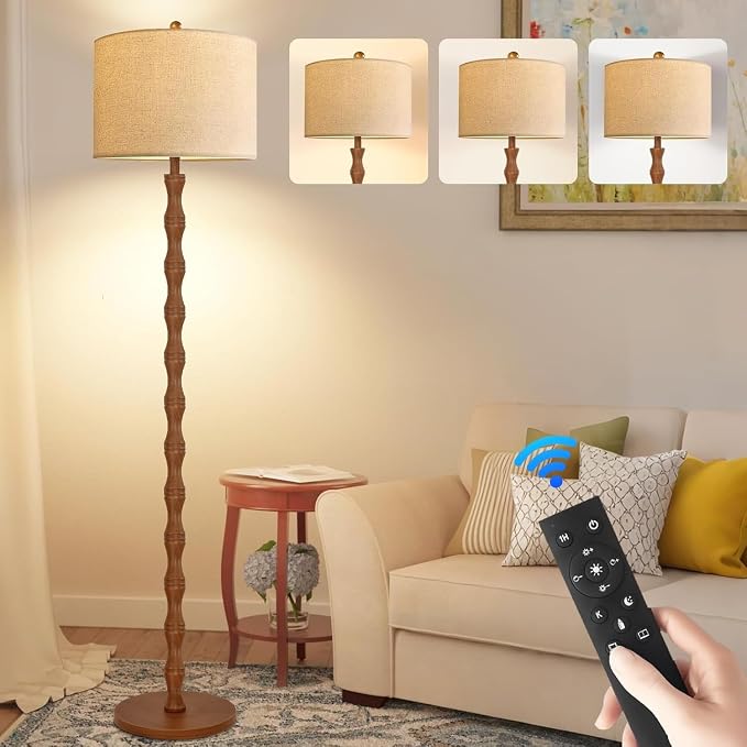 QIYIZM Wood Floor Lamp for Living Room, Vintage Standing Lamp by QIYIZM