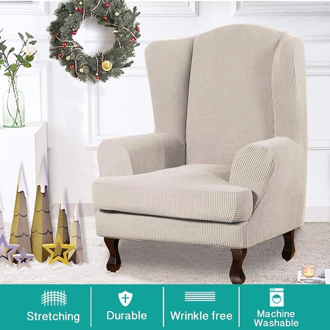 Turquoize Wingback Chair Covers 2 Piece Wing Chair Slipcover Stretch Slipcovers - Image 2