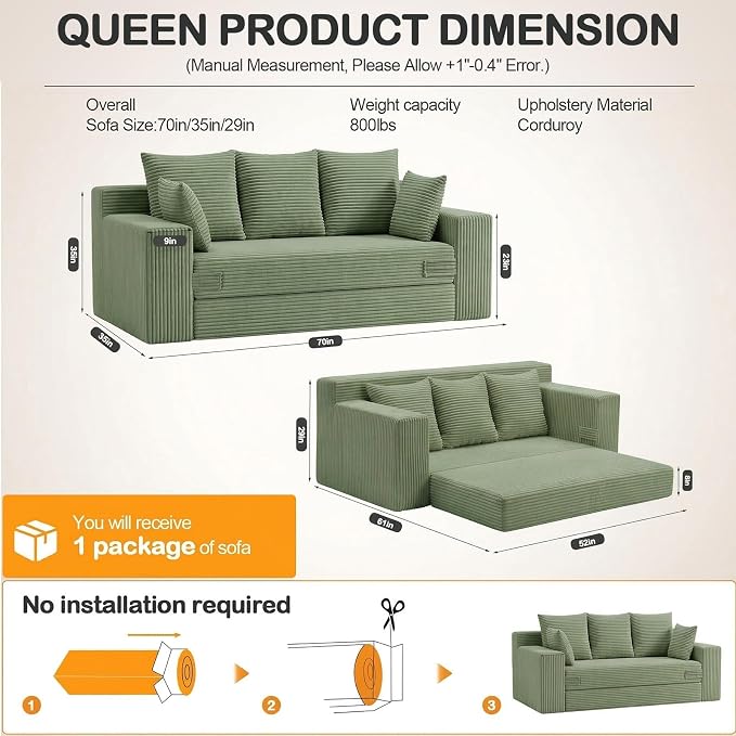 Oversize Loveseat Boneless Convertible Sofa Bed, Folding Floor Futon Sleeper - Image 2