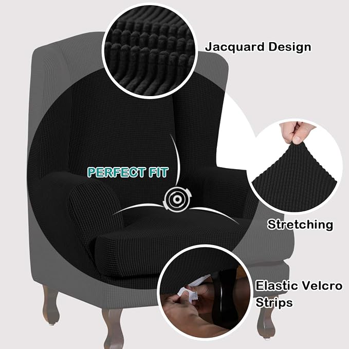 Turquoize Wingback Chair Covers 2 Piece Wing Chair Slipcover Stretch Slipcovers - Image 3
