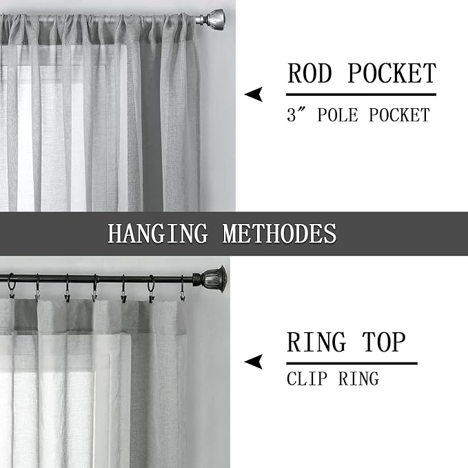 Tollpiz Short Sheer Curtain Linen Textured Bedroom Curtains Sheer Light - Image 5