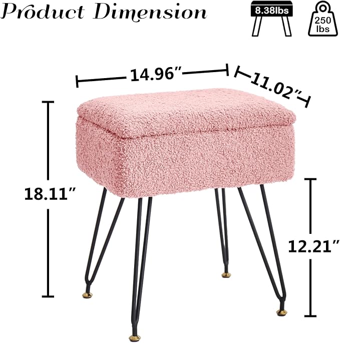 Vanity Stool Chair, Faux Teddy Fur Ottoman Foot Stool - Image 2