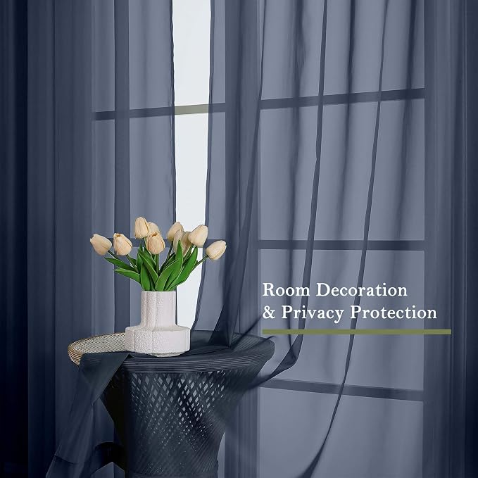 Lecloud Navy Blue Sheer Curtains 120 Inches Long 2 Pcs, Solid Voile Light - Image 4