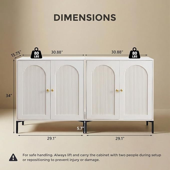 IFBUY Modern Sideboard Buffet Cabinet, 123.5" W Fluted Arched Buffet Cabinet - Image 2