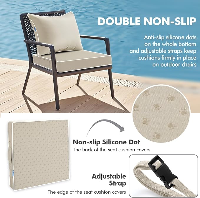MIULEE Beige Outdoor Seat Cushion 22x22 Inch Waterproof & 3 Year Fade Resistant - Image 4