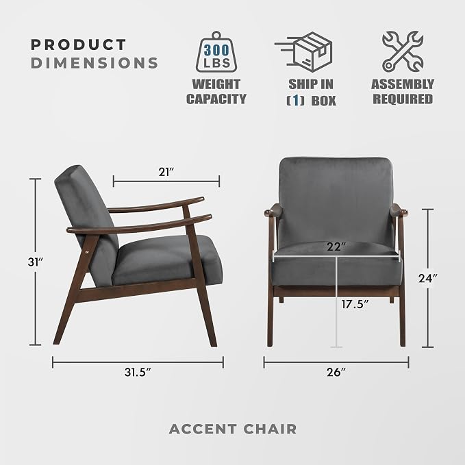 Lexicon Mid Century Modern Chair Velvet Accent Chair - Image 2