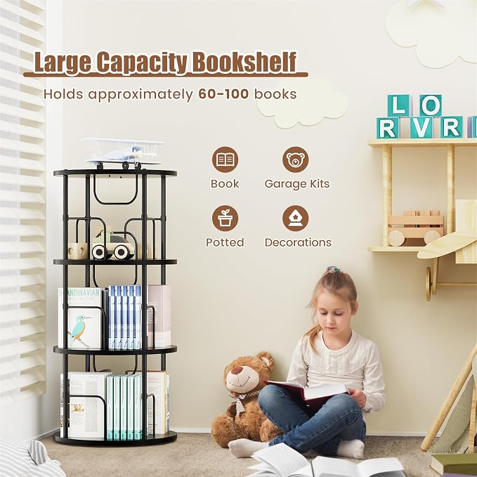 ALLSTAND Rotating Bookshelf, 3 Tier Round Revolving Bookcase - Image 4