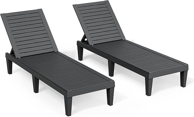 Outdoor Chaise Lounge Chairs Set of 2, 5-Position Adjustable Tanning Lounge by NBYSGO